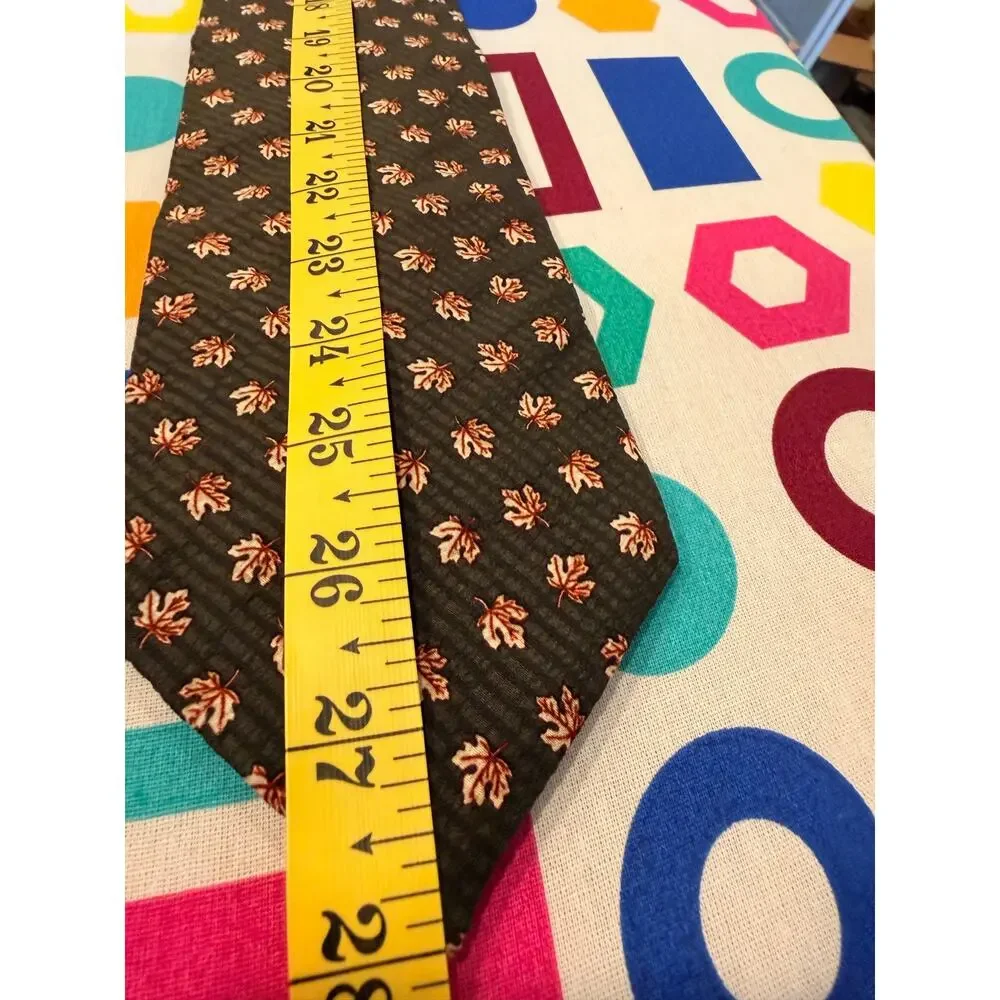Kenneth Cole New York Silk Tie Mens Olive Brown Orange Maple Leaf Fall Autumn